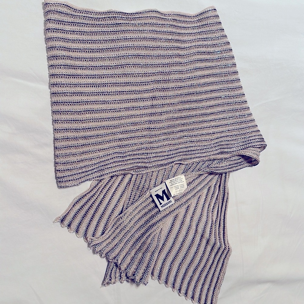 M Missoni Pink Silver & Purple Lurex Woven Scarf